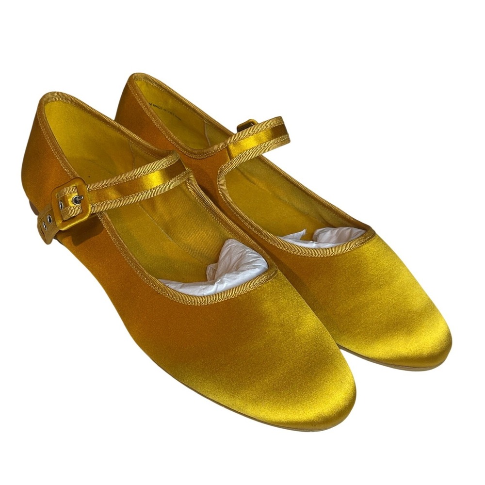 Everlane The Satin Mary Jane Flats Chartreuse Yellow Buckle Strap Shoes 10.5M